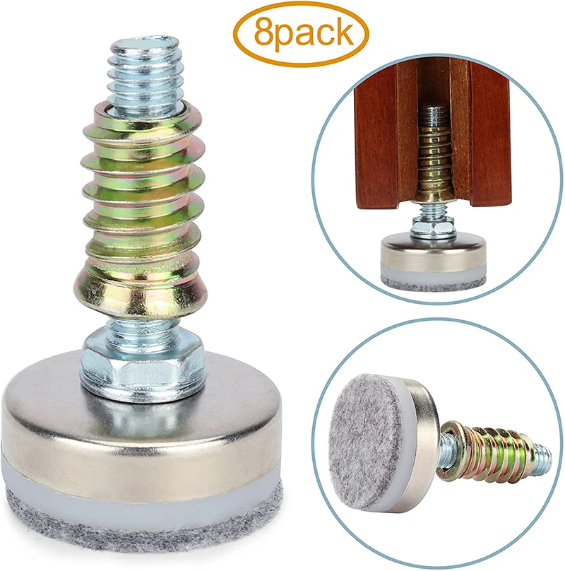 8Pcs Furniture Levelers Adjustable Leveling Legs for Tables Chairs Cabinets M10 X 35mm Diameter Base with Felt Pads