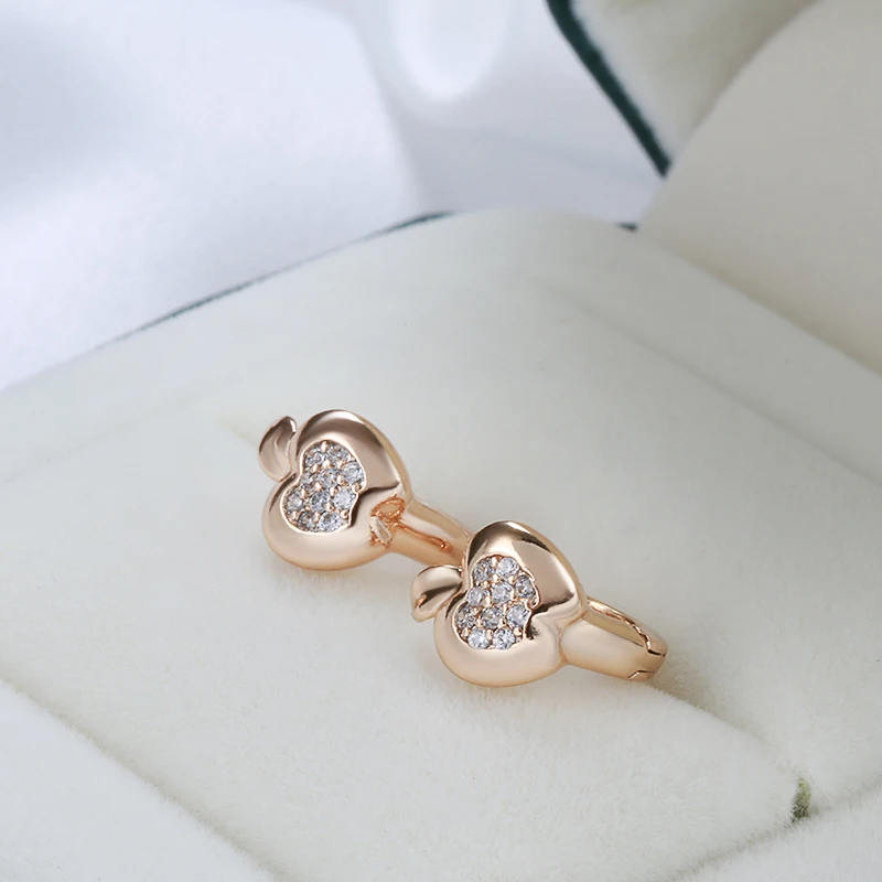 Kinel Luxury Cute Apple Earrings For Girls 585 Rose Gold Natural Zircon Stud Earrings Children Baby Xmas Gifts Animal Jewelry