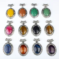 Colgante de piedra semipreciosa Natural con incrustaciones de turquesa, colgante ovalado Vintage de moda, accesorios de joyería DIY, COLLAR COLGANTE