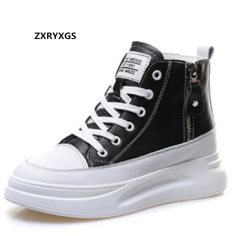 ZXRYXGS 2024 Autumn Winter High Top Casual Sneaker Ankle Boots Thick Bottom All-match Trendy Shoes Increase Women's Warm Shoes