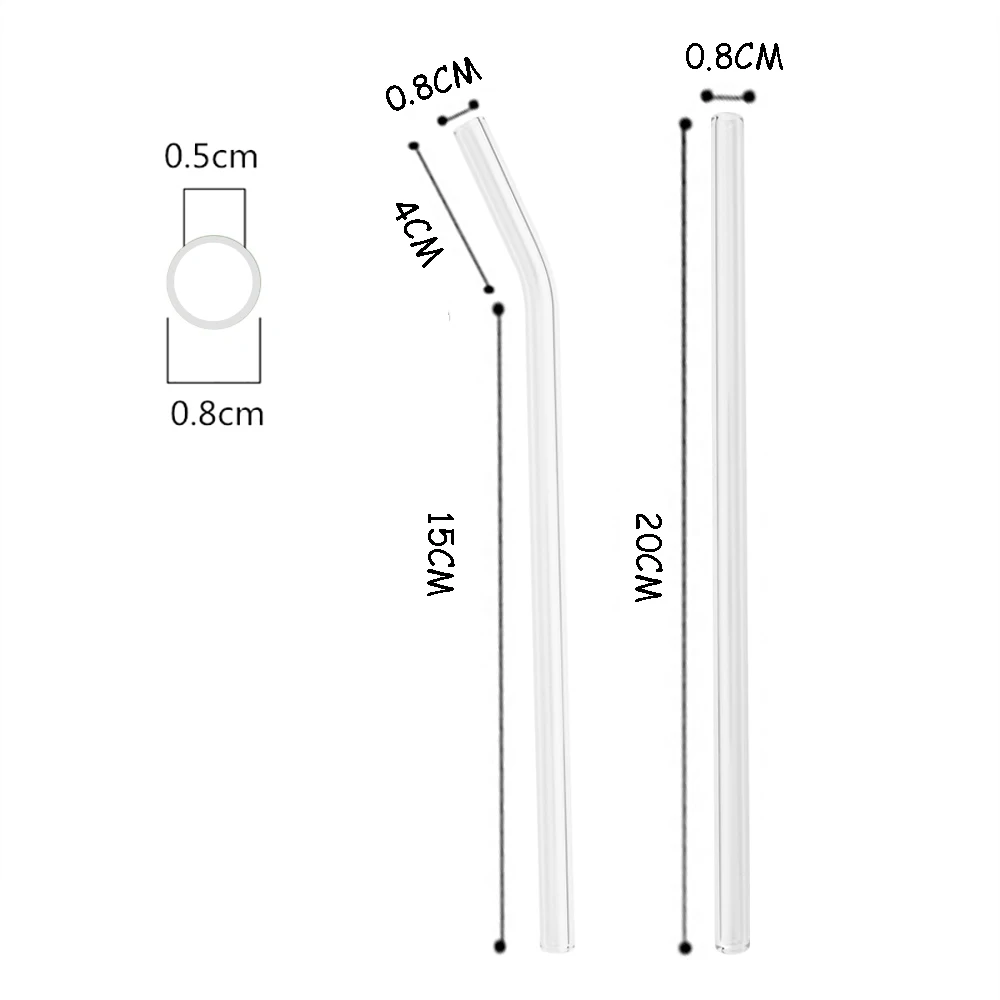 Reusable High Borosilicate Glass Straw Set Eco Friendly Drinking Straw for Smoothies Cocktails Bar Accessories Straws with Brush