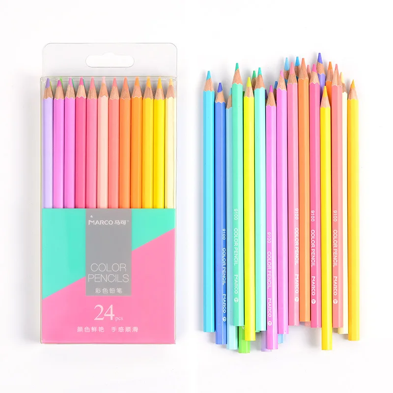 

24pcs Color Pencils Set 2B Lead Macaron Colors Pencil for Drawing Maco 9100 Art Paint Stationery School Student Kids Gift A6907