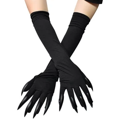 Halloween Ghost Paw Cat Demon Witch Long Nail Performance Gloves Women Cosplay Black Elastic Satin Full Finger Sleeves R43