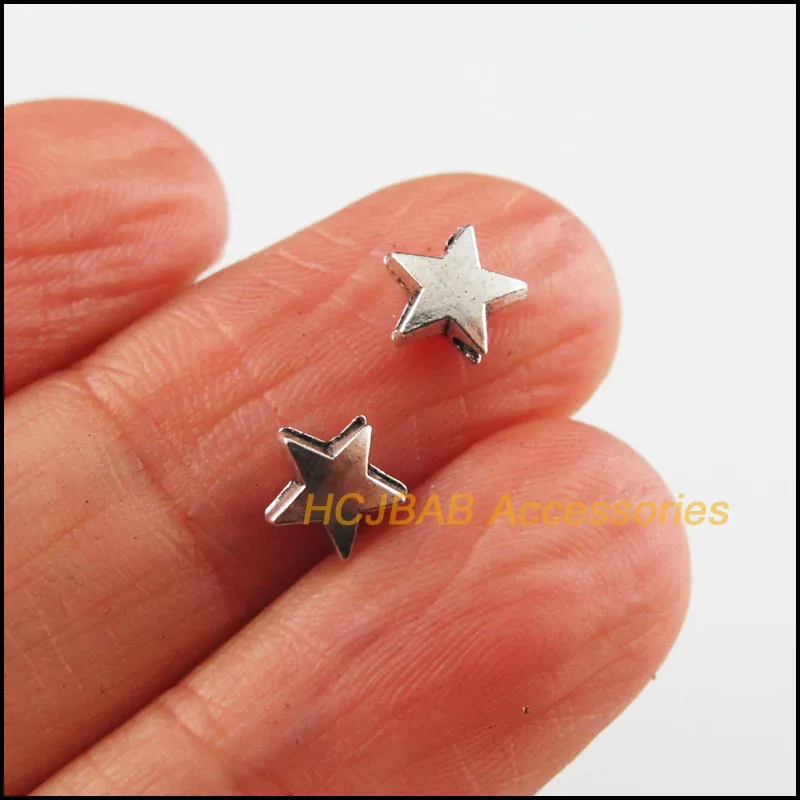 

100 New Tiny Star Charms Tibetan Silver Tone Smooth Spacer Beads 6.5mm