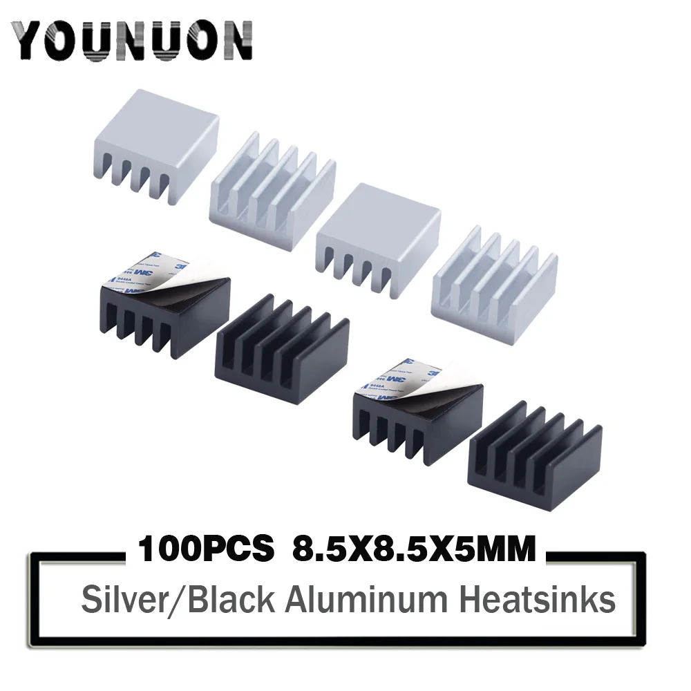 100Pcs YOUNUON 8.8*8.8*5mm Heatsink Cooling Aluminum Heat Sink for Raspberry Pi, Chip, LED, Power IC Transistor, Module PBC