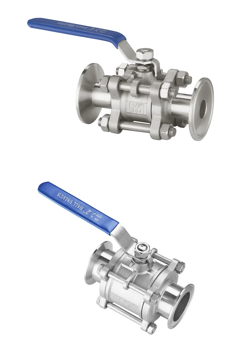 1/2" 3/4" 1" SS304 Edelstahl-Sanitär-Kugelhahn, dreiteiliger Tri-Clamp-Ferrule-Kugelhahn – Detail 2