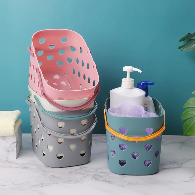 Portable Shower Tote Heart Shaped Hollow Plastic Storage Basket with Handle Box Bin for Bathroom Pantry