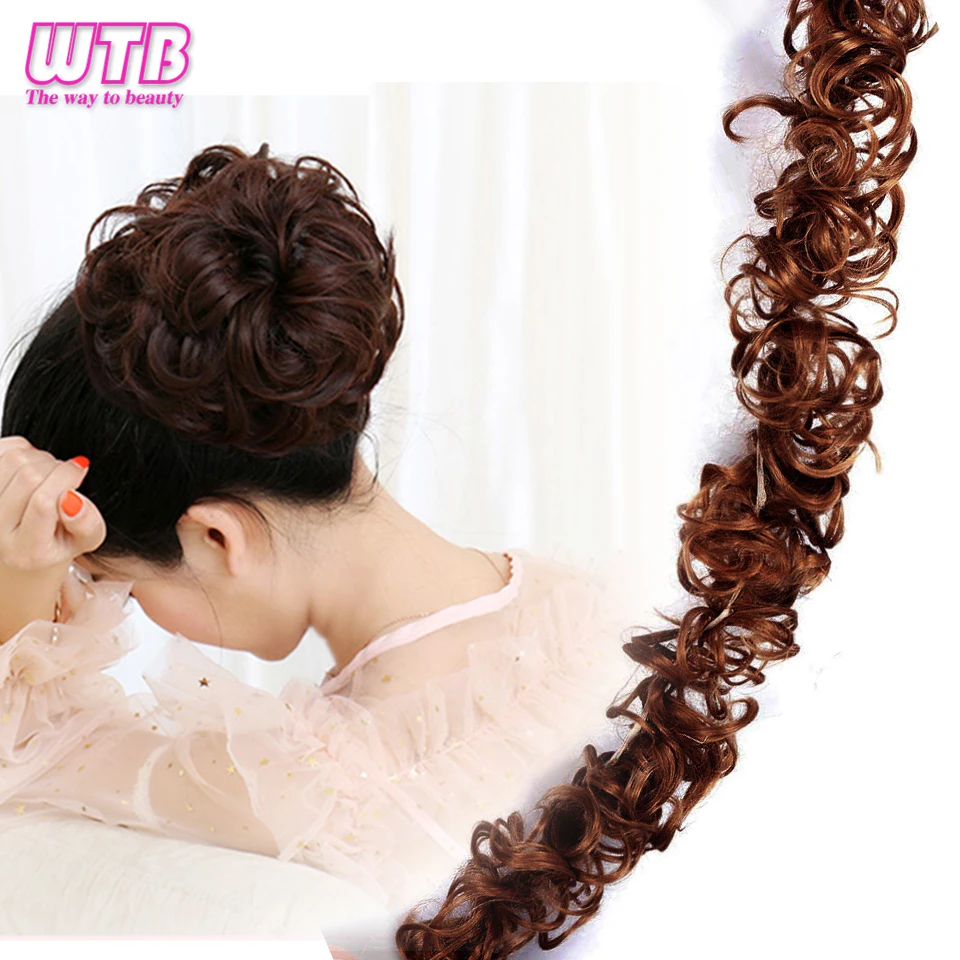 WTB Synthetic Women Curly Chignon Messy Scrunchies Elastic Band Bun Clip on Hair Ponytail Black Brown Natural Fake Hairpiece