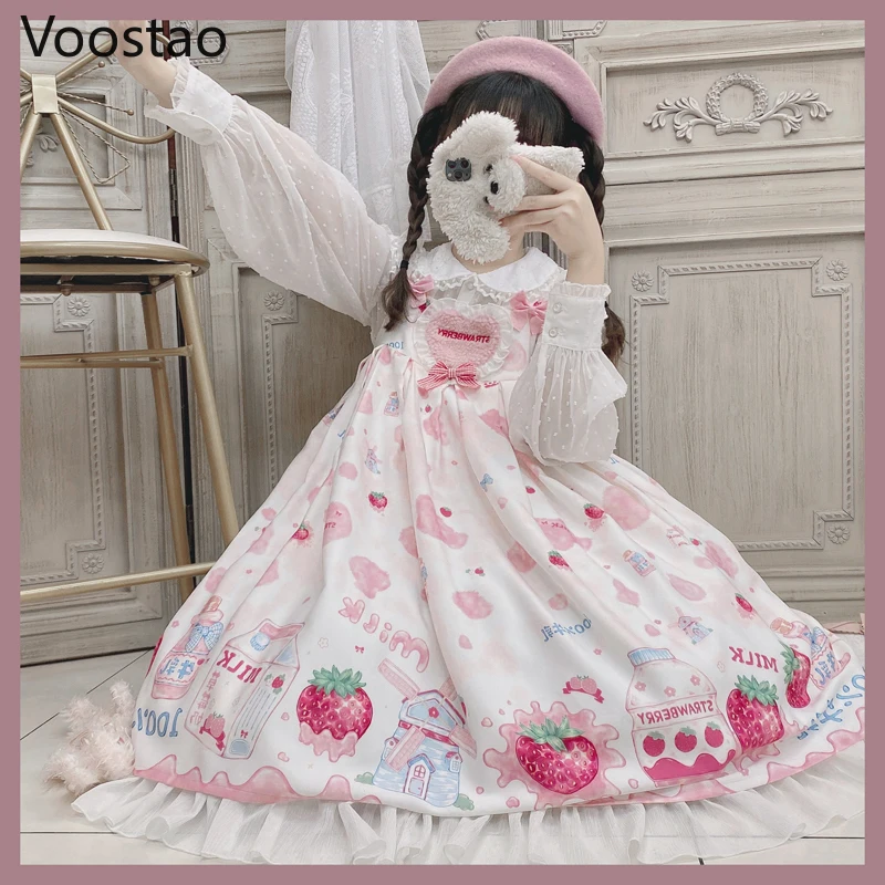 Robe Japonaise Sweet Lolita JSK pour Adolescentes, PoinRobe à Bretelles Imprimée Harvey, Vêtements Chic Kawaii, Costumes de Cosplay de Princesse pour Femmes