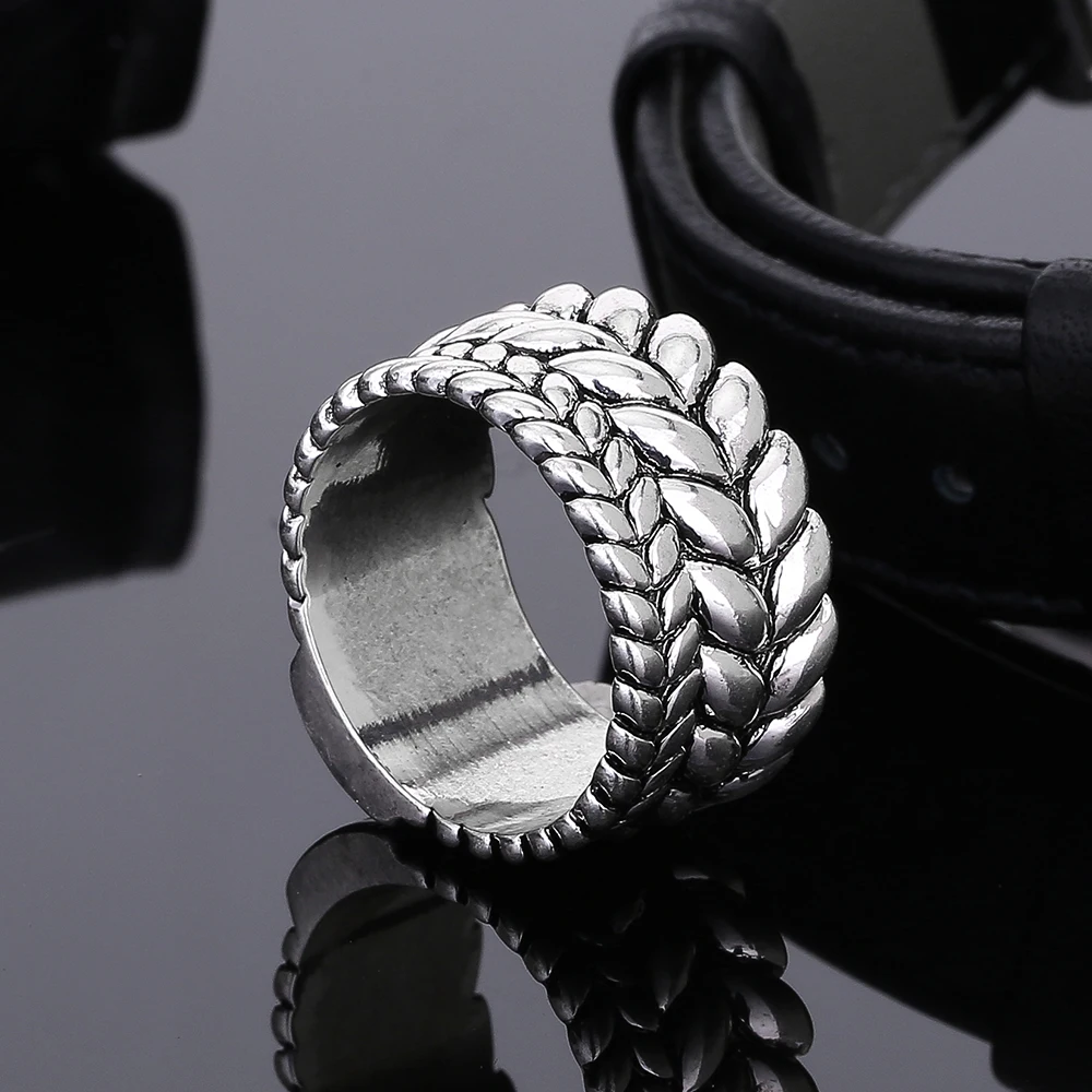 Fashion Tire Pattern Men\'s Buddha Chain Link Finger Ring Ancient Silver color Jewelry To Women Gift Drop Shipping