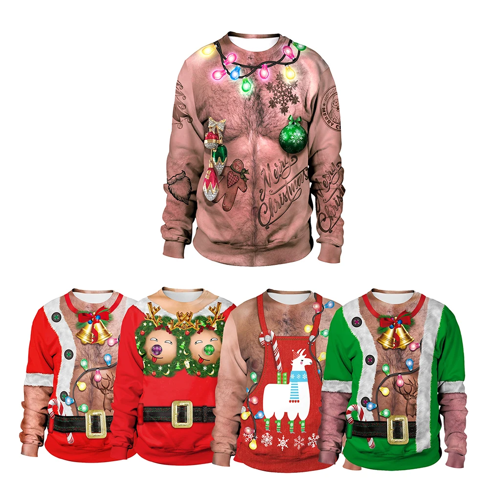 

Christmas Couple Hoodie Women Men's 3D Printing Santa Claus Elk Hooded Sweatshirt Pullover Clothing