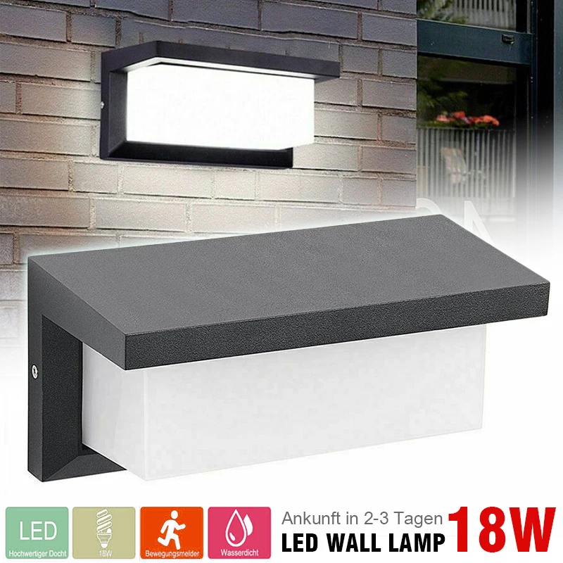 

18W Outdoor Garden Motion Sensor Wall Light 6000K White LED Lamp Waterproof