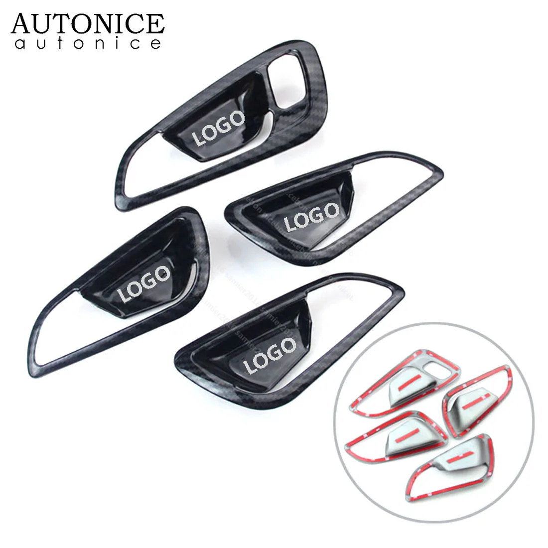 4pc Carbon Fiber Color Door Handle Bowl Cover for Ford Focus 2015 2016 2017 2018 ST RS MK3 European Version LEFT HAND SIDE ABS