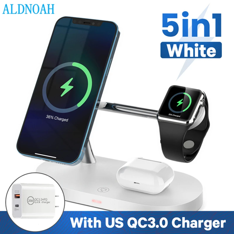 

Magnetic Wireless Charger Stand 5 in 1 15W Fast Charging Station for Apple Watch 7 6 SE 5 4 3 AirPods Pro 3 iPhone 13 12 Pro Max