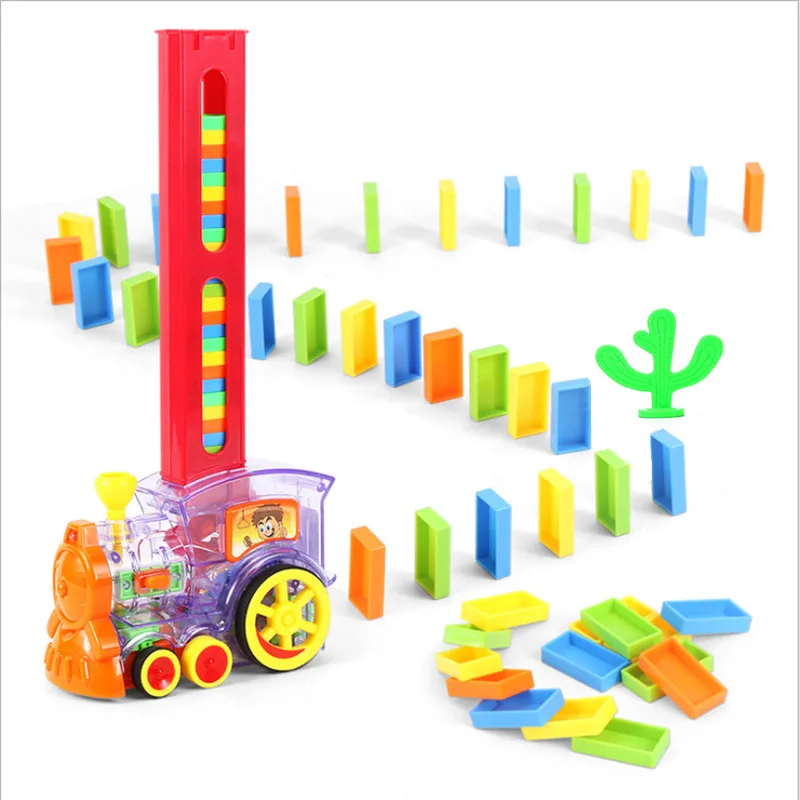 Domino Train Car Set Kids Sound Light Automatic Laying Dominoes Brick Colorful Blocks Game Gift Toys for Children Boys Girls