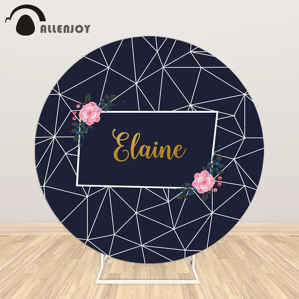 Allenjoy Mosaic Rose Blue Round Background Circle Backdrop Cover Birthday Party Baby Shower Wedding Engagement Decor Wallpaper