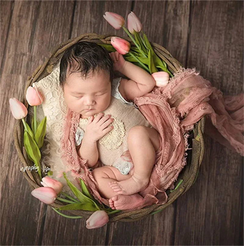 Accesorios de fotografía de recién nacido para bebé, cunas Retro hechas a mano de ratán, accesorios de estudio para sesión de fotos infantiles