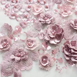 3D Flower Sequin Embroidery Patch Beaded Lace Flower Piece DIY Net Bottom Embroidery Piece Wedding Dress Patch Decoration