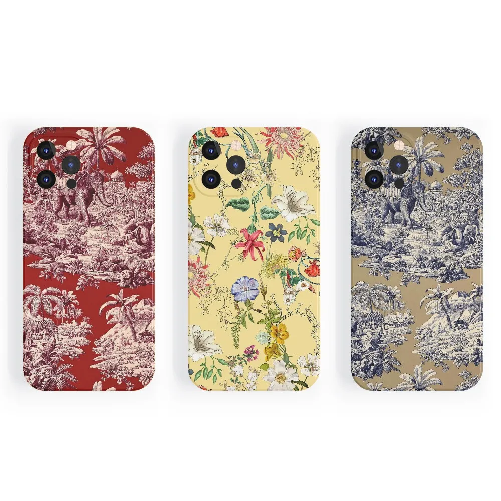 

France Luxury Flower Soft Case For Iphone 15 14 13 11 12 Pro Mini 7 8 Plus Xr X Xs Max Se Silicon Phone Retro Cover Fundas Capa