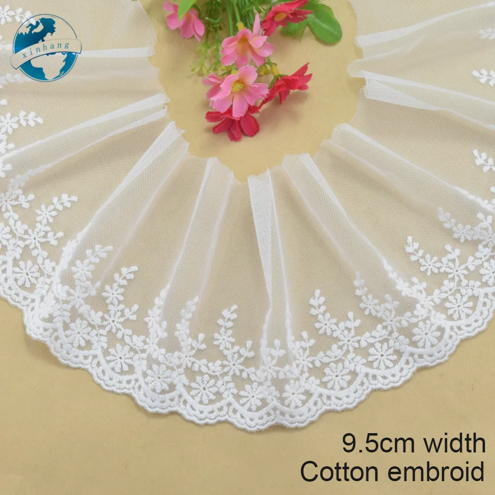 9.5cm Wide 100% Cotton Embroidery Lace Sewing Ribbon Guipure Trim Wedding Decoration DIY Dolls Colthes Accessories Lace #4188