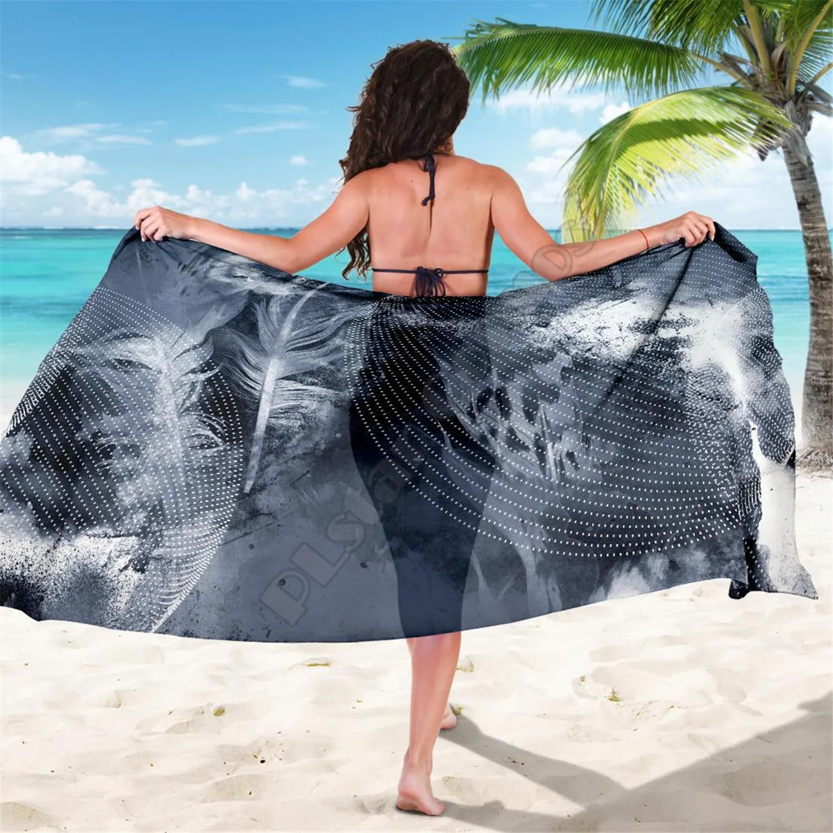 Gray Feather Sarong 3D printed Towel Summer Seaside resort Casual Bohemian style Beach Towel