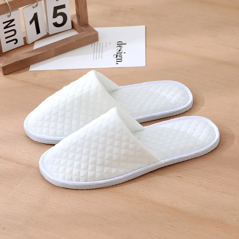 Top Quality Stitch Cotton Fabric Hotel Slippers Men WomenTravel Disposable Home Hospitality Breathable Soft SPA Guest Slides