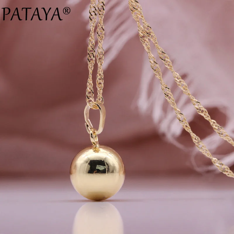 PATAYA New Round Ball Metal Earrings Necklace Set 585 Rose Gold Color Long Earrings Simple Pendant Women Fashion Jewelry Sets