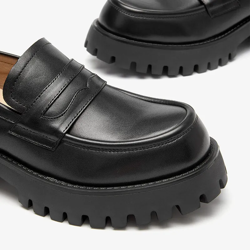 BeauToday platforma mokasyny damskie skóra cielęca okrągłe Toe Slip-on kobiece buty na co dzień Penny Handmade 27789