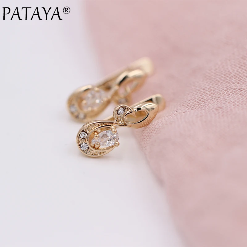 PATAYA New Small Flower Natural Zircon Women Earring 585 Rose Gold Color Trendy Drop Earrings Hollow Cute Fine Fashion Jewelry