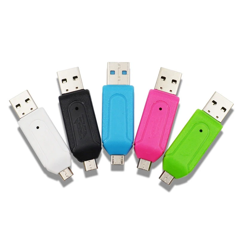 5 Colors 2 in 1 USB OTG Card Reader Universal Micro USB OTG TF/SD Card Reader Phone Extension Headers Micro USB OTG Adapter