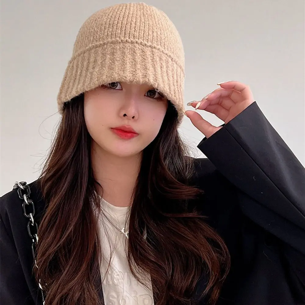 Women Winter Bucket Hat Warm Knitting Fisherman Cap Casual Foldable Panama Hat Lady Outdoor Sunscreen Sun Cap