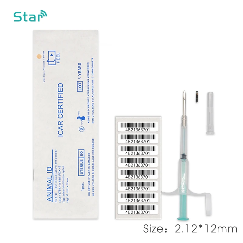 

125khz Microchip Pet Glass Tag 2*12mm With Injection Syringe x70 For Animal Pet Identification