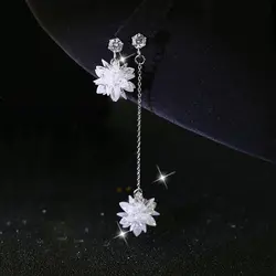 New Fashion 925 Sterling Silver Zircon Long Tassel Ear Line Luxury Pearl Drop Earrings 2020 Korean Elegant Asymmetric Earrings
