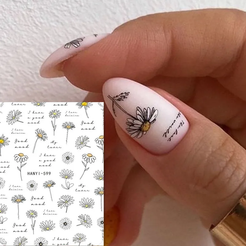 Nieuwste Lijn Bloem Brief Ontwerp 3d Zelfklevende Rug Lijm Sticker Stempelen Diy Decoratie Wraps Nail Sticker Hanyi 705