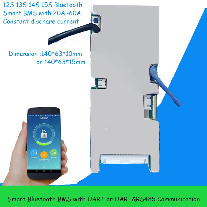 10S 11S lithium ion Smart Bluetooth Smart BMS with RS485 or UART Communication 20A 30A 40A 60A constant current for 36V Battery