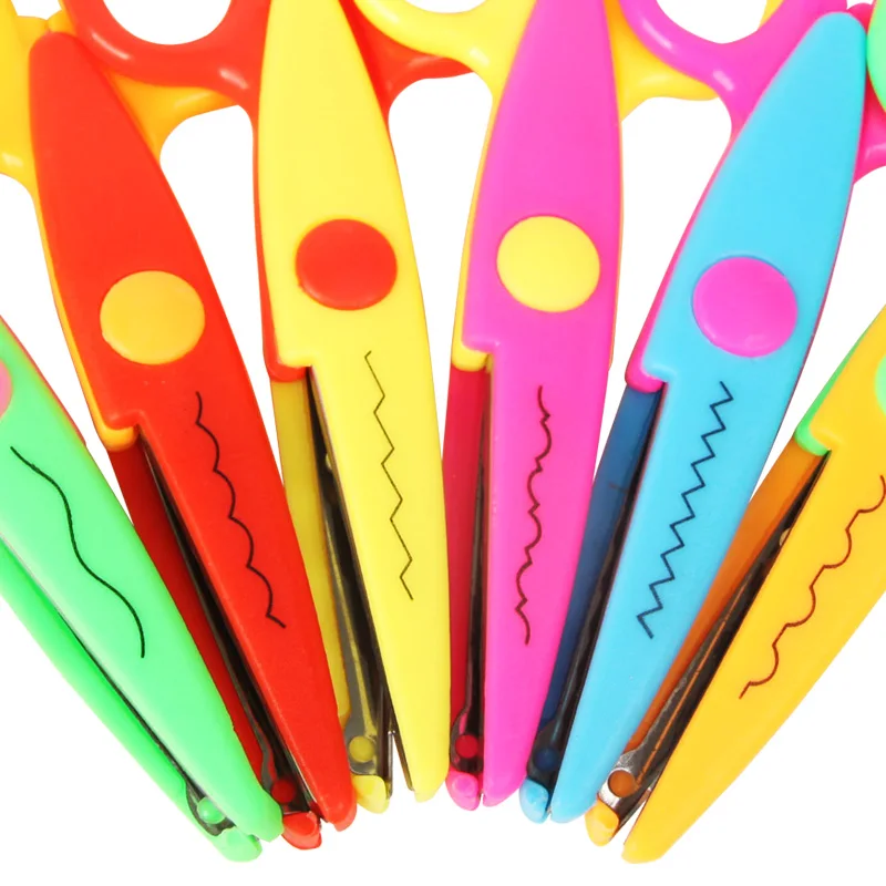 6Pcs Laciness Scissors Metal And Plastic Diy Scrapbooking 6 Colors Scissors Paper Lace Diary Decoration With 6 Patterns