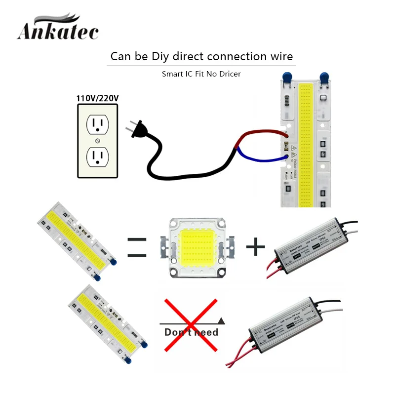 Chip LED COB de 30W, 50W, 70W, 100W, 150W, CA 220V, 110V, lámpara LED IP65 IC inteligente para luz de inundación, reflector blanco frío y cálido