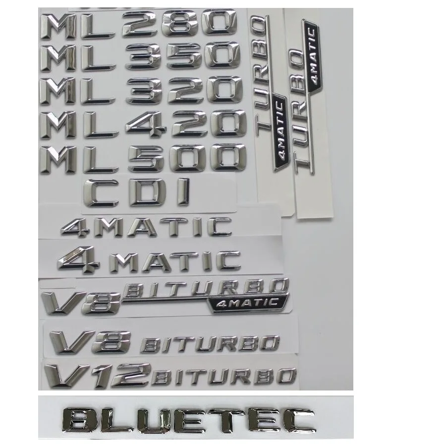 3D Chrome For Mercedes Benz Symbols ML250 ML280 ML300 ML320 ML350 ML400 ML420 ML450 ML500 ML550 4MATIC CDI BLUETEC Emblems