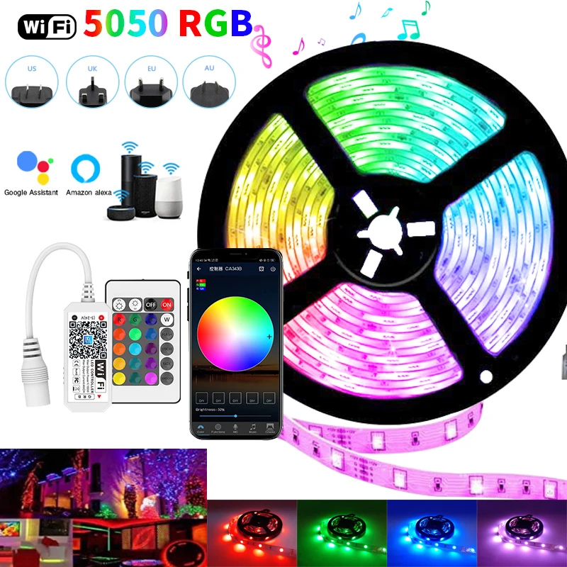 Tira de luces LED con WIFI y Bluetooth, 30M, RGB, 5050 SMD, Flexible, 20M, 25M, resistente al agua, 2835