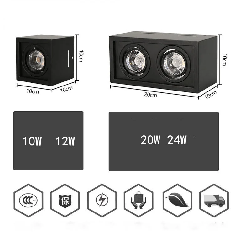 LED Downlight COB 10w 12w 20w 24w Surface Mounted Dimmable LED Ceiling Lamps Spot Light square Rotation LED Downlights AC85-265V