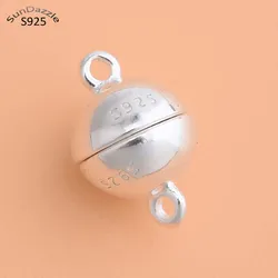 Real Pure Solid 925 Sterling Silver Magnetic Clasps Jewelry Making Round Ball Gold Buckle Clasp Necklace Bracelet Findings