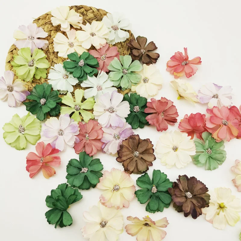 

(50pcs/pack) 50mm Width Colourful Artificial Flowers Wedding Decoration Handmade DIY Wreath Gift Box Packaging Decoration