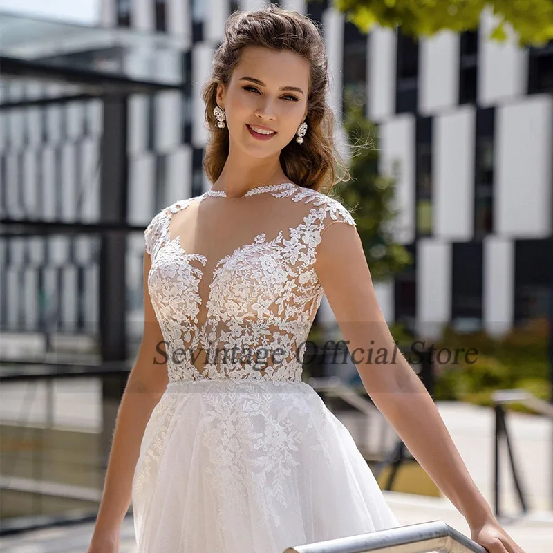 Sevintage princesa rendas vestidos de casamento 2021 appliqued boho vestidos de casamento sexy dividir sheer voltar praia vestido de noiva feito sob encomenda