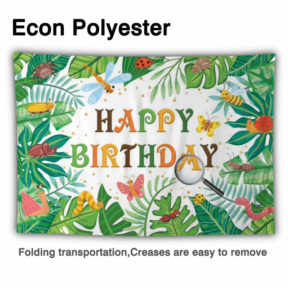 Funnytree Feliz cumpleaños fondo para niños de aventura en la selva explorar de dibujos animados de oro puntos hojas bebé ducha Photocall de fondo