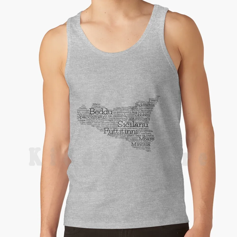 Black And White Sicily Word Map Tank Tops Vest Sleeveless Sicily Sicilliano Sicilia Italy Travel Souvenir Language Map