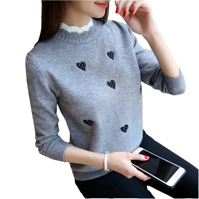 2019 Autumn Winter Sweater Women Embroidery Knitted Long Sleeve Women Sweaters Pullover Female Tricot Jersey Jumper Pull Femme