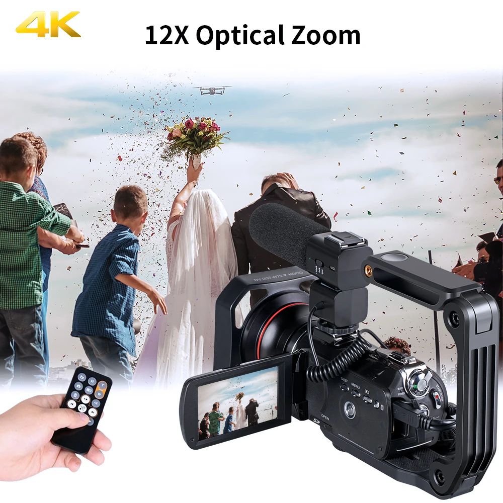 Live Streaming Camera 4K Camcorder Professional, Ordro AC5 12X Optical Zoom YouTube Videos Vlog Cameras for Blogger