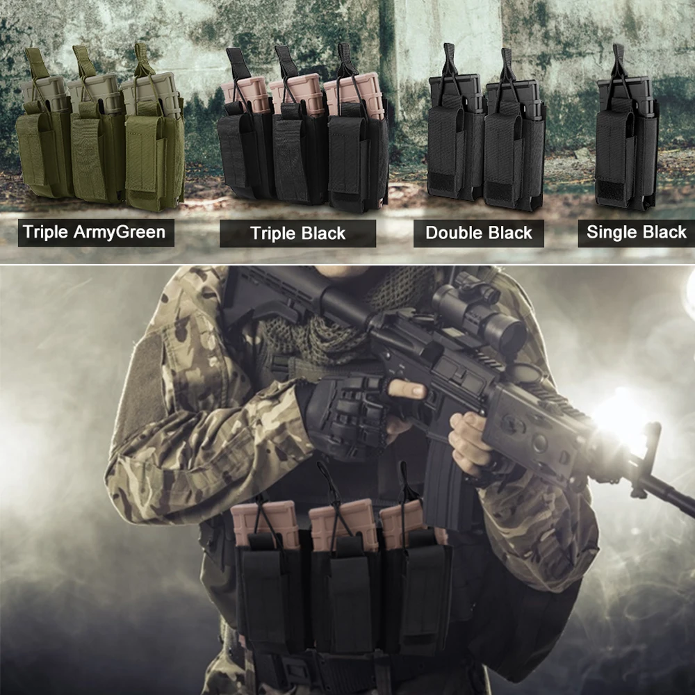 Tactical Molle Magazine Pouch Tactical Pouch Single/Double/Triple Rifle Pistol Mag Pouch 2-Layer Cartridge Holder for M4 M14 M16