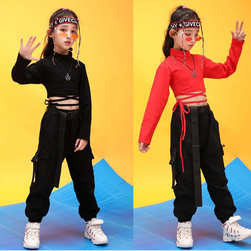 

Children Hip Hop Clothing Sweatshirt Black Shirt Top Crop Casual Pants for Girl Jazz Dance Costume Ballroom Dancing Clothes Wear