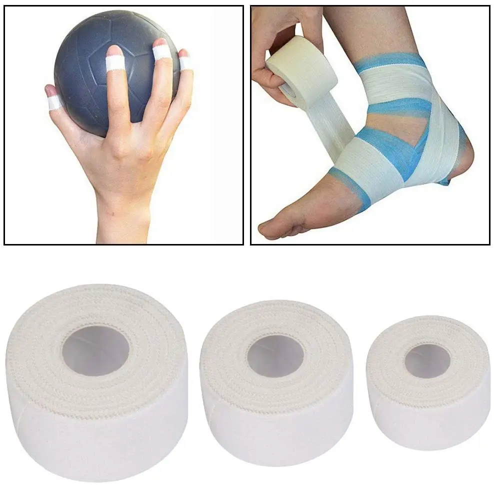 8 Pack White Athletic Tape and 2 Pack Foam Underwrap Kit Injury Pre Wrap for Ankle Wrist Football Soccer